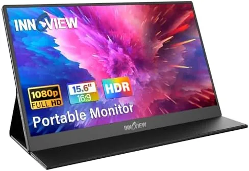The InnoView portable monitor set up beside a laptop on a desk