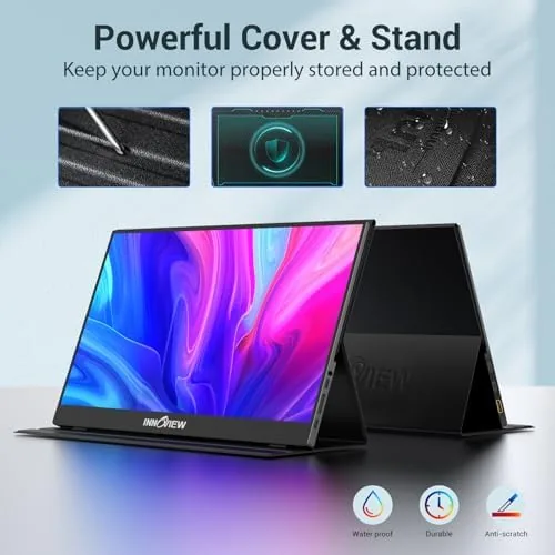 The InnoView monitor packed with its smart cover in a laptop bag