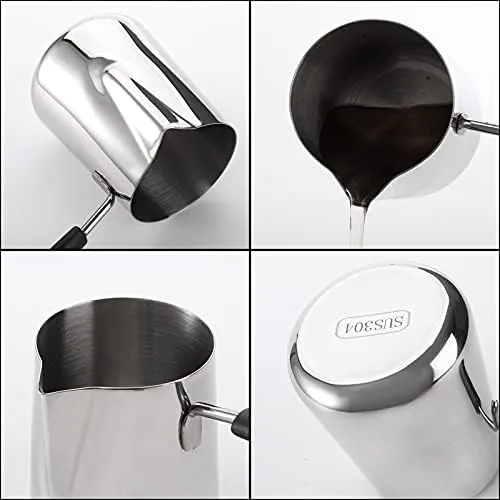 The two warmer pots next to a standard stainless saucepan for size comparison