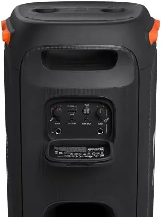 A microphone plugged into the instrument input of the JBL PartyBox 110