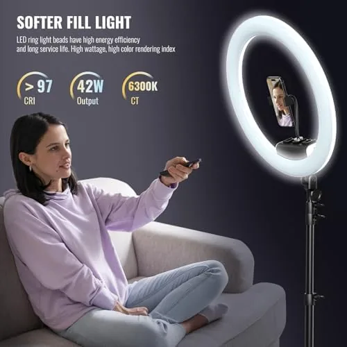 Another view of the Ring Light with Stand, 19in LED Selfie Circle Light, Max