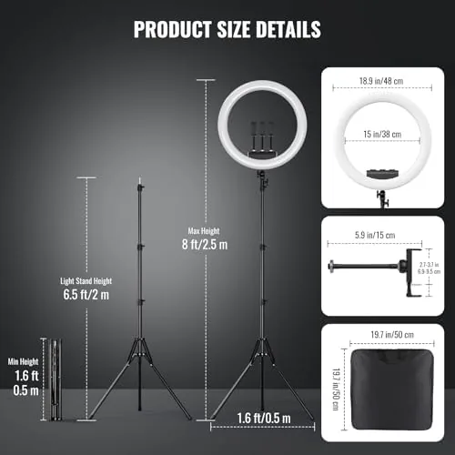 The Ring Light with Stand, 19in LED Selfie Circle Light, Max compared in context