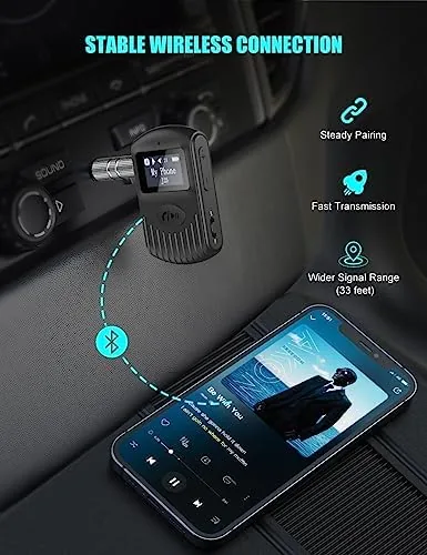 Detail shot of the COMSOON Bluetooth Receiver, Black, 3.5mm AUX Bluetooth 5.0 Adapter | features