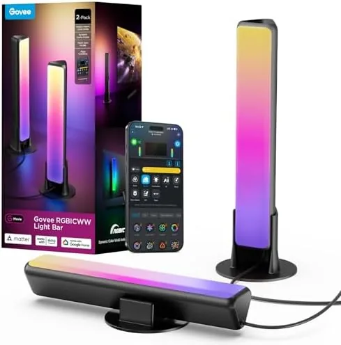 Two Govee light bars standing behind a television in a living room