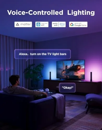 A gaming desk with the Govee bars glowing in a dual color scene mode