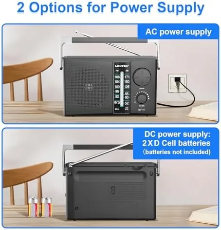 Another view of the LEOTEC Portable AM FM Radio with Best Reception,Battery Operated or