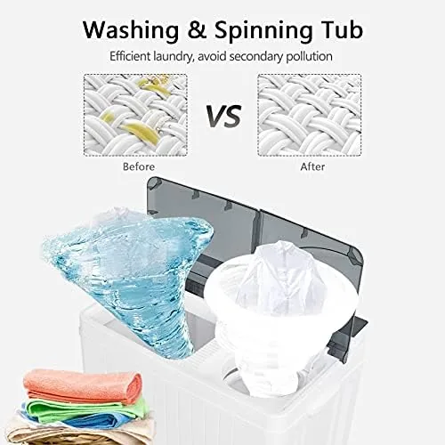 The drain hose routing wash water over the edge of a bathtub