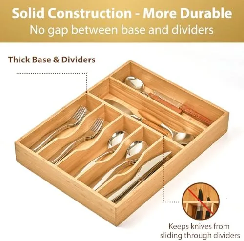 Full flatware drawer organized with the bamboo tray in place