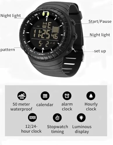 The Men's Digital Sports Watch Military Waterproof Tactical Watch with LED compared in context