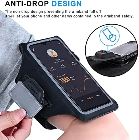 Phone sliding into the stretchy pocket of the armband