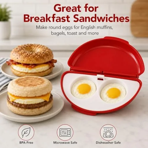 Two poached style eggs in the microwave egg cooker cups ready to be placed on toast