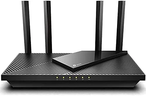 The renewed TP-Link Archer AX21 router with antennas raised