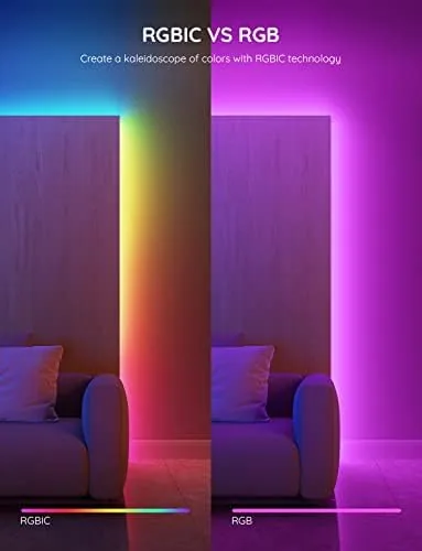 Close-up of the Govee RGBIC strip showing the addressable LED segments