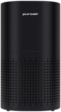 PuroAir 240 HEPA air purifier standing in a living room beside a couch