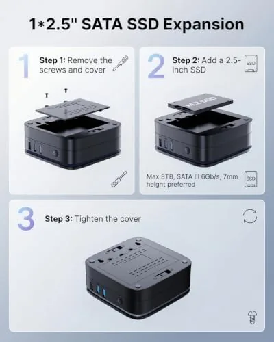 KAMRUI AK1PLUS mini PC mounted behind a monitor with tidy cables