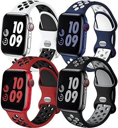 Four Adorve silicone sport bands laid out in different colors