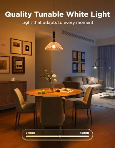 Govee bulbs syncing colors to a beat next to a stereo speaker