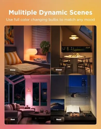 The two Govee bulbs at different color settings showing their range