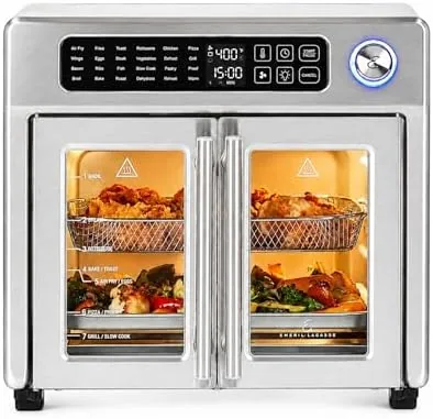 Emeril Lagasse 26QT French Door air fryer oven on a kitchen counter