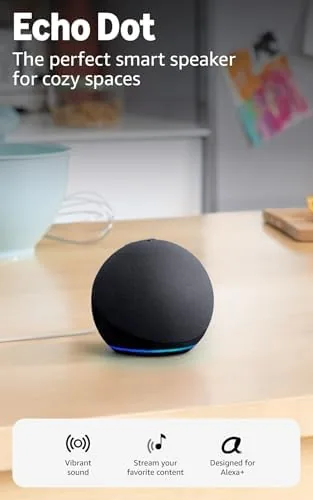 Newest Amazon Echo Dot in Charcoal on a kitchen counter