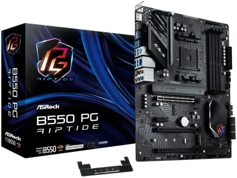 ASRock B550 PG Riptide motherboard laid out on an anti static surface