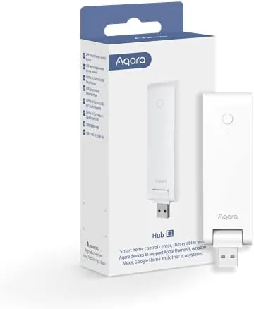 Aqara Smart Hub E1 connected to a phone charger on a desk