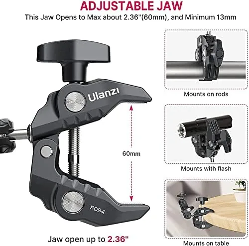 Another view of the ULANZI Super Clamp Camera Clamp Mount Monitor 360° Ballhead Magic