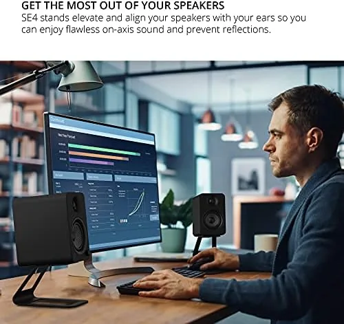Another view of the Kanto SE4 Elevated Desktop Speaker Stands for Medium Bookshelf Speakers