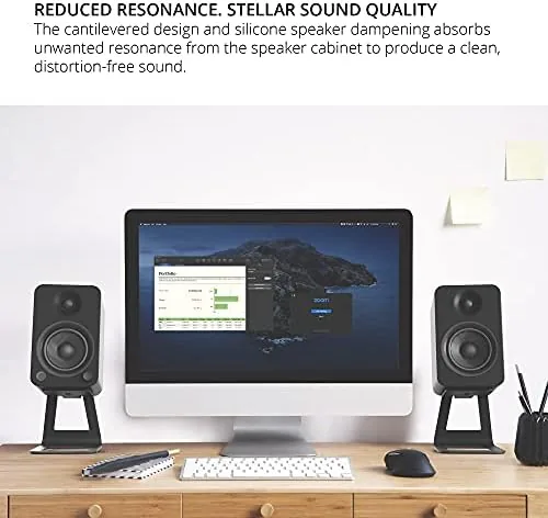 The Kanto SE4 Elevated Desktop Speaker Stands for Medium Bookshelf Speakers compared in context