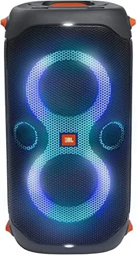 Rear panel of the PartyBox 110 showing mic and guitar inputs and the cover