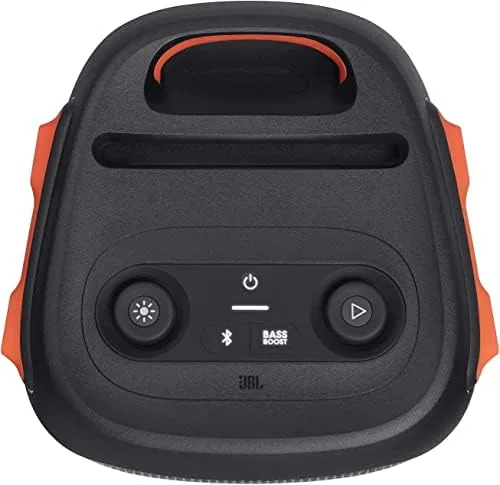 Close up of the PartyBox 110 rear panel with the mic input cover open