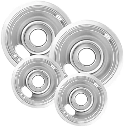 Four chrome drip pans in a set with two smaller and two larger bowls