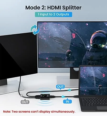 Detail shot of the HDMI Switch Splitter 4K@60hz, Aluminum HDMI 2.0 Switcher 2 in features