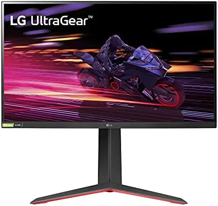 LG Ultragear 27GP750-B gaming monitor on a desk showing the thin bezels
