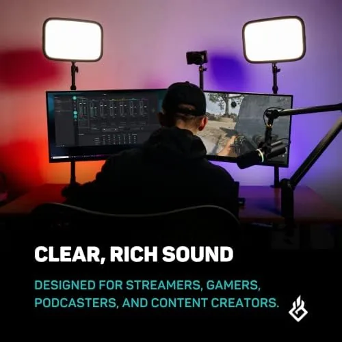 Streamer talking into the BEACN Dynamic microphone during a live session