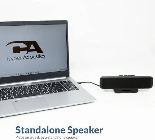 The Cyber Acoustics CA-2890 USB Speaker Bar with Clip-On Monitor Mount in real use