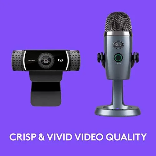 Live stream setup with the C922x webcam and Blue Yeti Nano on a desk