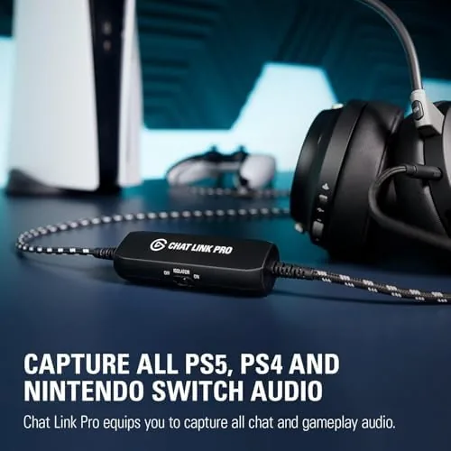 Chat Link Pro connected between a PlayStation controller and a capture card