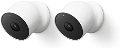 Two Google Nest Cam Battery units on a table with their magnetic mounts