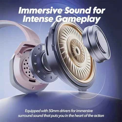 The headset folded for travel next to its wireless dongle