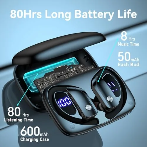 Detail shot of the bmani Ear Buds Wireless Earbuds Bluetooth Headphones with 80H Playtime features