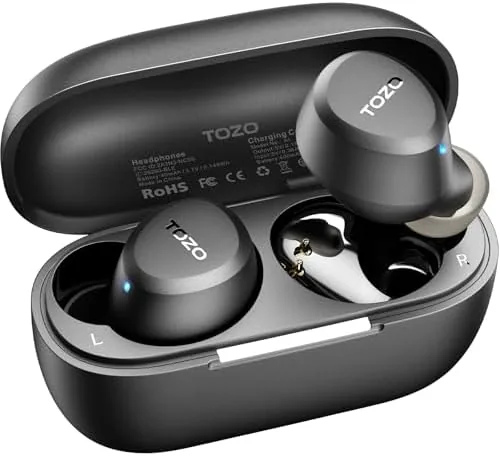 TOZO A1 earbuds in their charging case