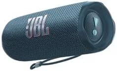 Front view of the JBL Flip 6 portable waterproof speaker in blue