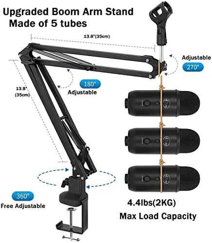 Close look at the Heavy Duty Adjustable Boom Arm Microphone Stand | Includes pop build quality