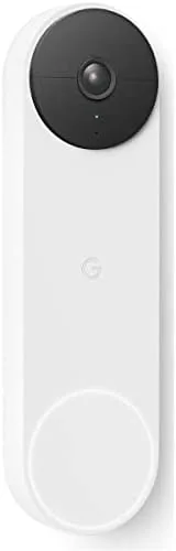 Delivery package at the door with the Nest Doorbell zoomed in on the label