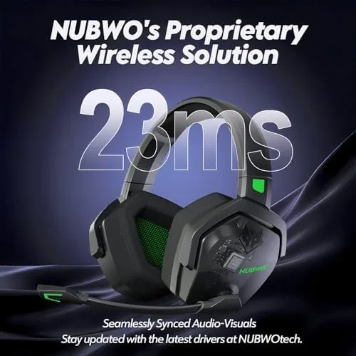 NUBWO G06 USB dongle next to the headset showing the dual wireless setup