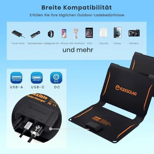 The FlexSolar 40W Foldable Solar Panel Charger, USB-C USB-A & DC compared in context