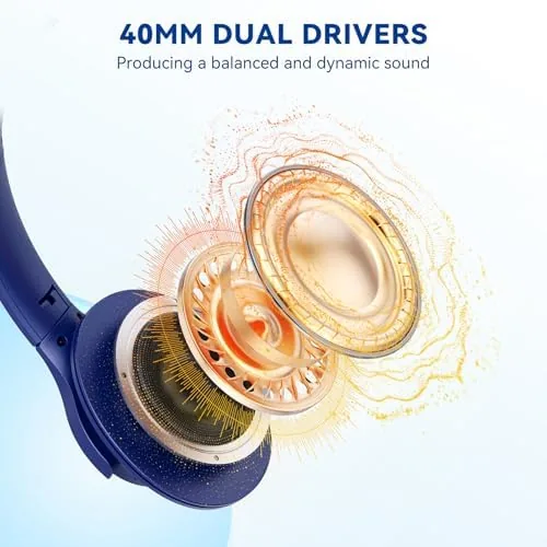 Another view of the KVIDIO Bluetooth Headphones Wireless Over Ear Headsets 65H Playtime |