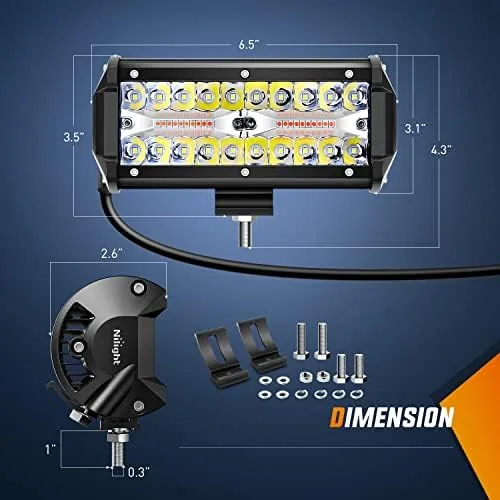 Close look at the Nilight 6.5inch Amber White Strobe 6 Modes 120W LED Pod build quality