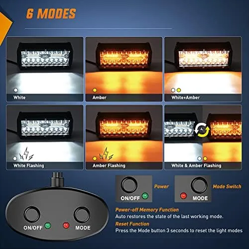 Detail shot of the Nilight 6.5inch Amber White Strobe 6 Modes 120W LED Pod features